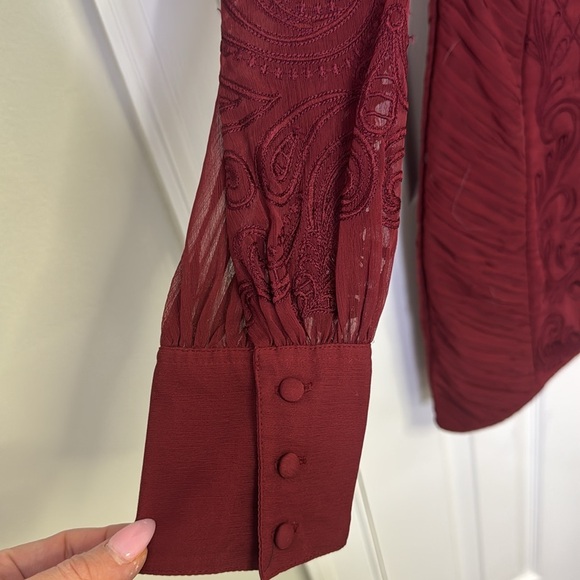 NWOT Anthropologie Wine Dress with Long Bishop Sleeves - Picture 9 of 14